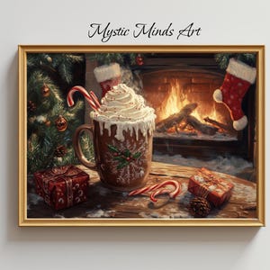Hot Cocoa by the Fireplace, Printable Digital Art, Cozy Holiday Wall Decor, Christmas Home Ambiance, Instant Download, Christmas Wall Decor.