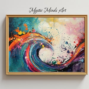 Printable Dynamic Colorful Abstract Art: Swirling waves and splashes in vibrant energetic colors. Printable Digital Art-Instant Download