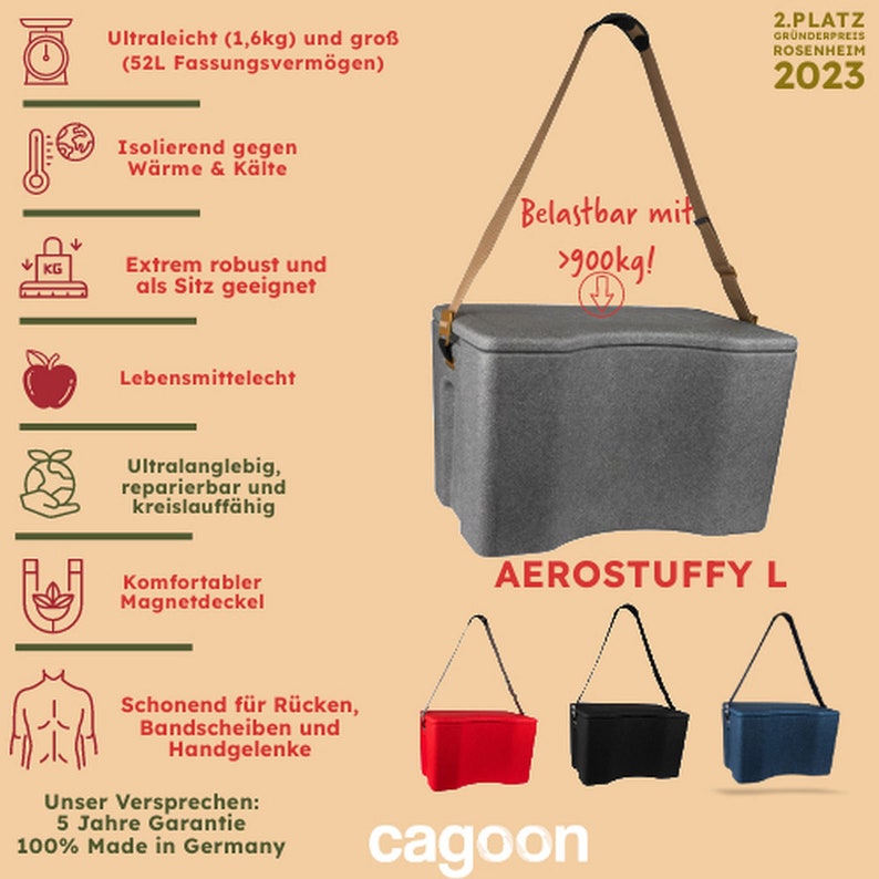 CAGOON koelbox Duurzaam, ultralicht, duurzaam, 100% made in Germany uit een fabriek bekroond met de Founder's Prize, 5 jaar garantie afbeelding 10