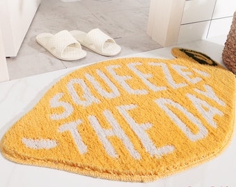 Lemon Shaped Bath Mat, Washable Absorbent Non Slip Bathroom Rug, Fruit Bathroom Mat, Colourful Bathroom Decor