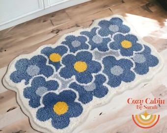 Alfombra de baño floral azul, alfombra de baño antideslizante absorbente lavable, alfombra de baño floral, alfombra de baño colorida, alfombra floral, decoración floral del hogar