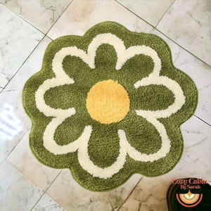 Alfombra con mechones para sala de estar, baño de flores de moda, alfombra de baño antideslizante absorbente lavable, alfombra floral fresca, alfombra de moda Green