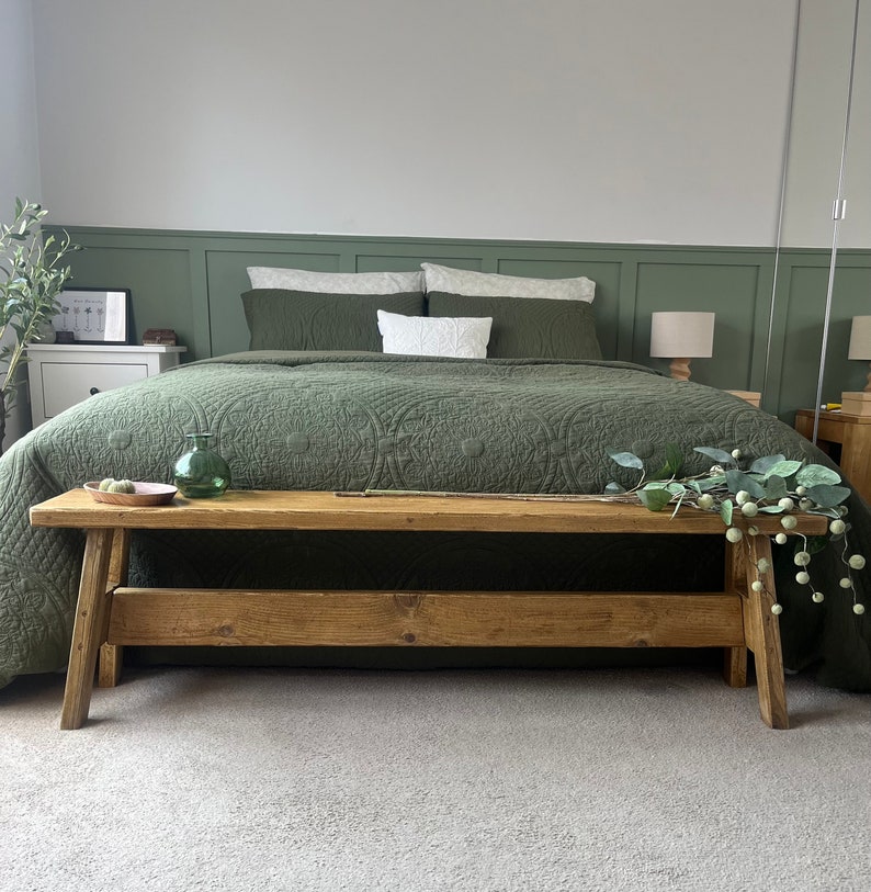 Handmade Reclaimed Wood End of Bed Bench: Rustic Scaffold Board afbeelding 2
