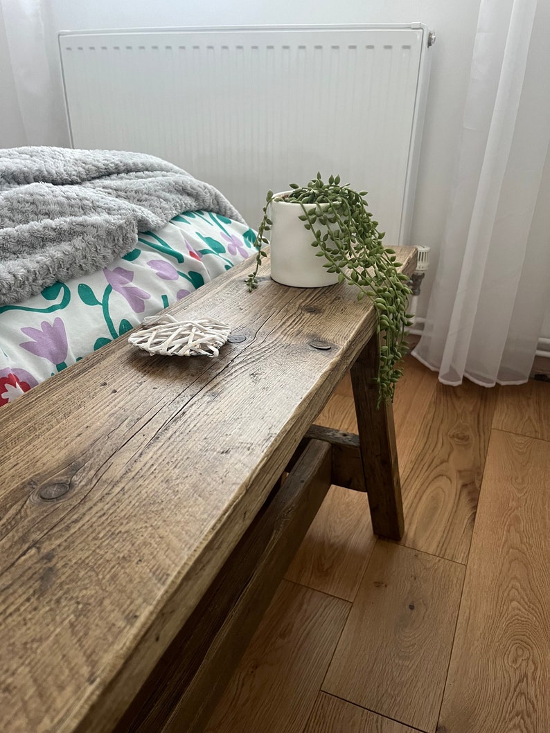 Handmade Reclaimed Wood End of Bed Bench: Rustic Scaffold Board afbeelding 7