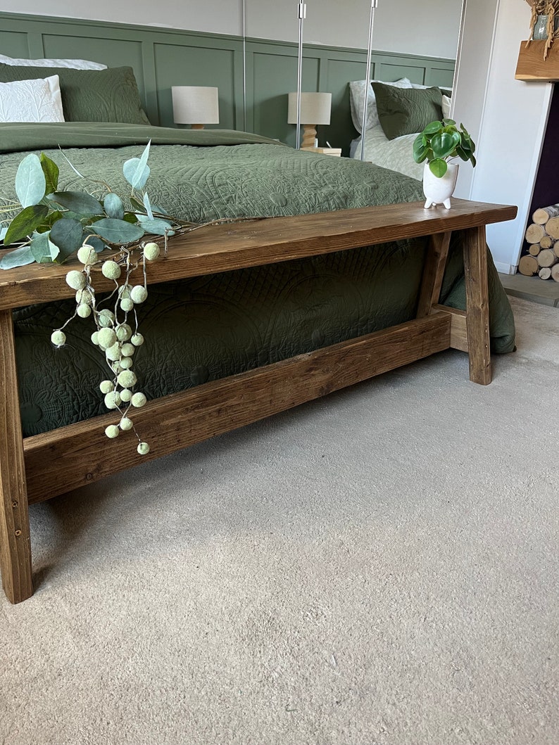 Handmade Reclaimed Wood End of Bed Bench: Rustic Scaffold Board afbeelding 6