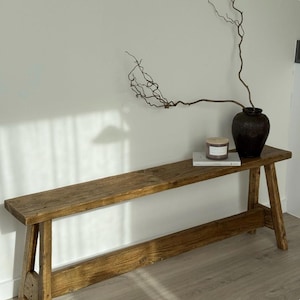 Handmade Reclaimed Wood End of Bed Bench: Rustic Scaffold Board afbeelding 8