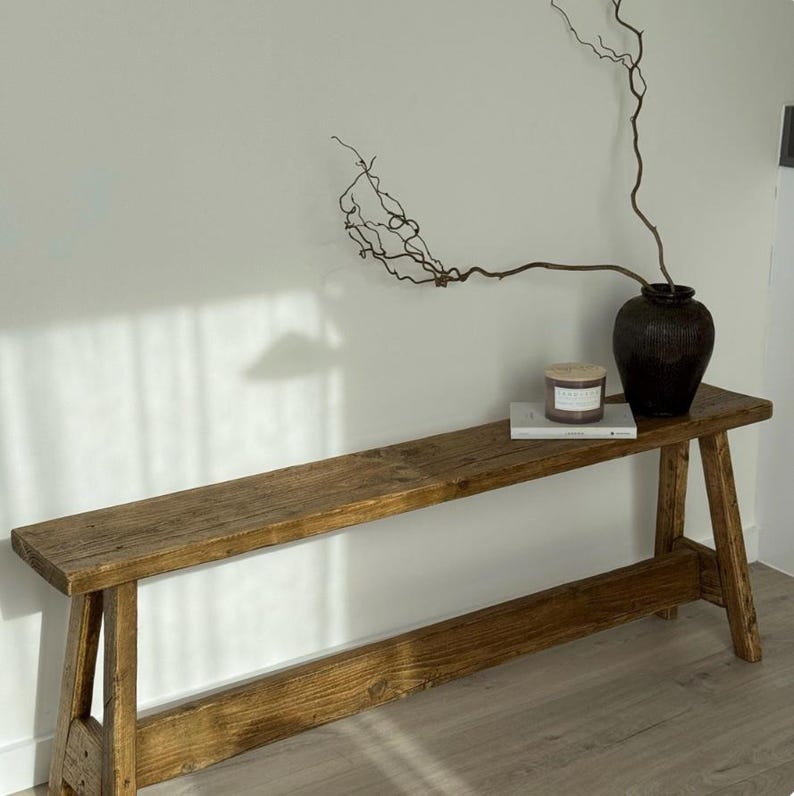 Handmade Reclaimed Wood End of Bed Bench: Rustic Scaffold Board afbeelding 8