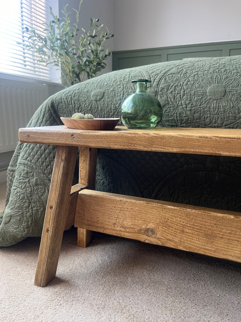 Handmade Reclaimed Wood End of Bed Bench: Rustic Scaffold Board afbeelding 3