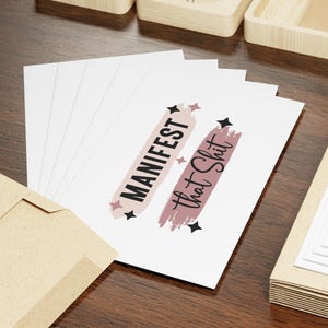 Grußkarten - Manifest that Shit Pinselstrich Design, Lustiges Briefpapier Set, Positive Affirmation Ermutigungskarten, motivierende Karte