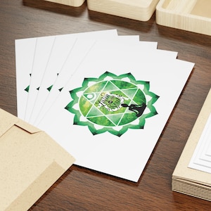 Carte de voeux chakra du coeur pour ami Mandala spirituel stationnaire pour toute occasion 1 ou 10 pièces Reiki méditation anniversaire carte de remerciement