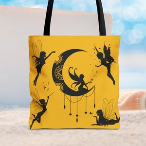 Fairy Canvas Tote, Cute Tote, Shoulder Bag, Girls Tote bag, Fairycore tote bag, Yellow Tote Bag, Fairy gift, Gift for her, Graduation gift