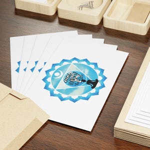 Cartes de voeux pour le chakra de la gorge Dessins de mandalas spirituels pour toutes les occasions 1 ou 10 pièces Reiki méditation anniversaire remerciement carte pour notes