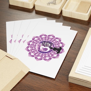 Chakra de la couronne Cartes de voeux mandala spirituel à l'arrêt pour toute occasion 1 ou 10 pièces Carte de gratitude d'anniversaire Reiki lunatique bohème pour un ami