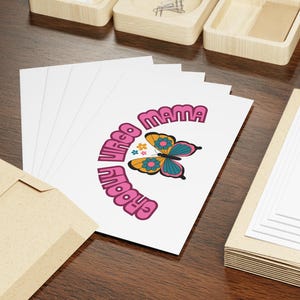 Cartes de voeux groovy Virgo Mama, ensemble de papeterie du zodiaque rétro pour toute occasion 1 ou 10 pcs carte pour l'anniversaire de Vierge Mama carte de remerciement