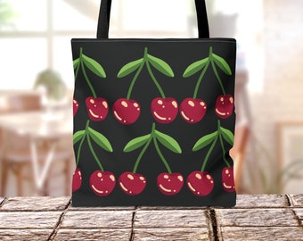 Cherry Tote Bag, Canvas Tote, Cute Tote, Shoulder Bag, Girls tote bag, Cottagecore tote bag, Tote Bag, Gift for Mom, Friend gift, Cherry bag