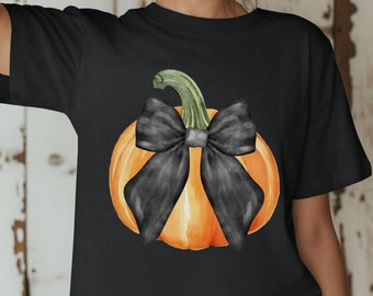 Camiseta de calabaza de Halloween para mujer, camiseta de acuarela de moda, estampado negro coqueto, camiseta de algodón unisex, top de moda de otoño, regalo festivo de octubre