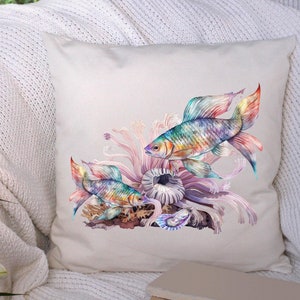 Coastal Fish Pillow: Nautical Seashell Print, Beach House Decor