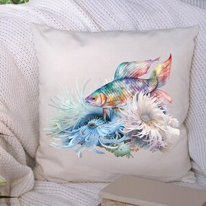 Fish Seashell Pillow: Nautical Beach House Decor