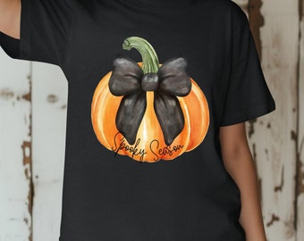 Camiseta de Halloween para mujer Spooky Season, moderna camiseta de calabaza con acuarela, camiseta unisex de algodón grueso, divertida camiseta negra coqueta, disfraz de Halloween
