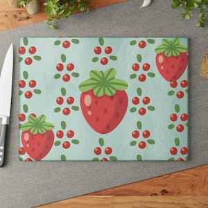 Strawberry Cherry Tempered Glass Cutting Board: Kitchen Decor