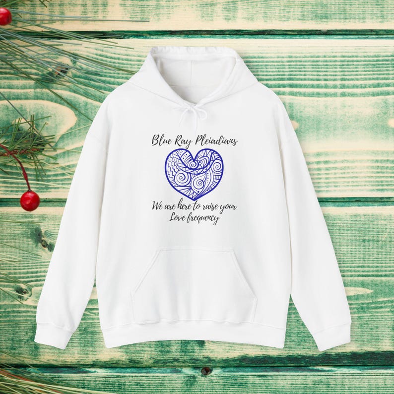 Pleiadian Hoodie: Spiritual Design Unisex Pullover, Blue Ray Pleiadian Sweatshirt, Starseed Apparel, Metaphysical Yoga Hoodie White