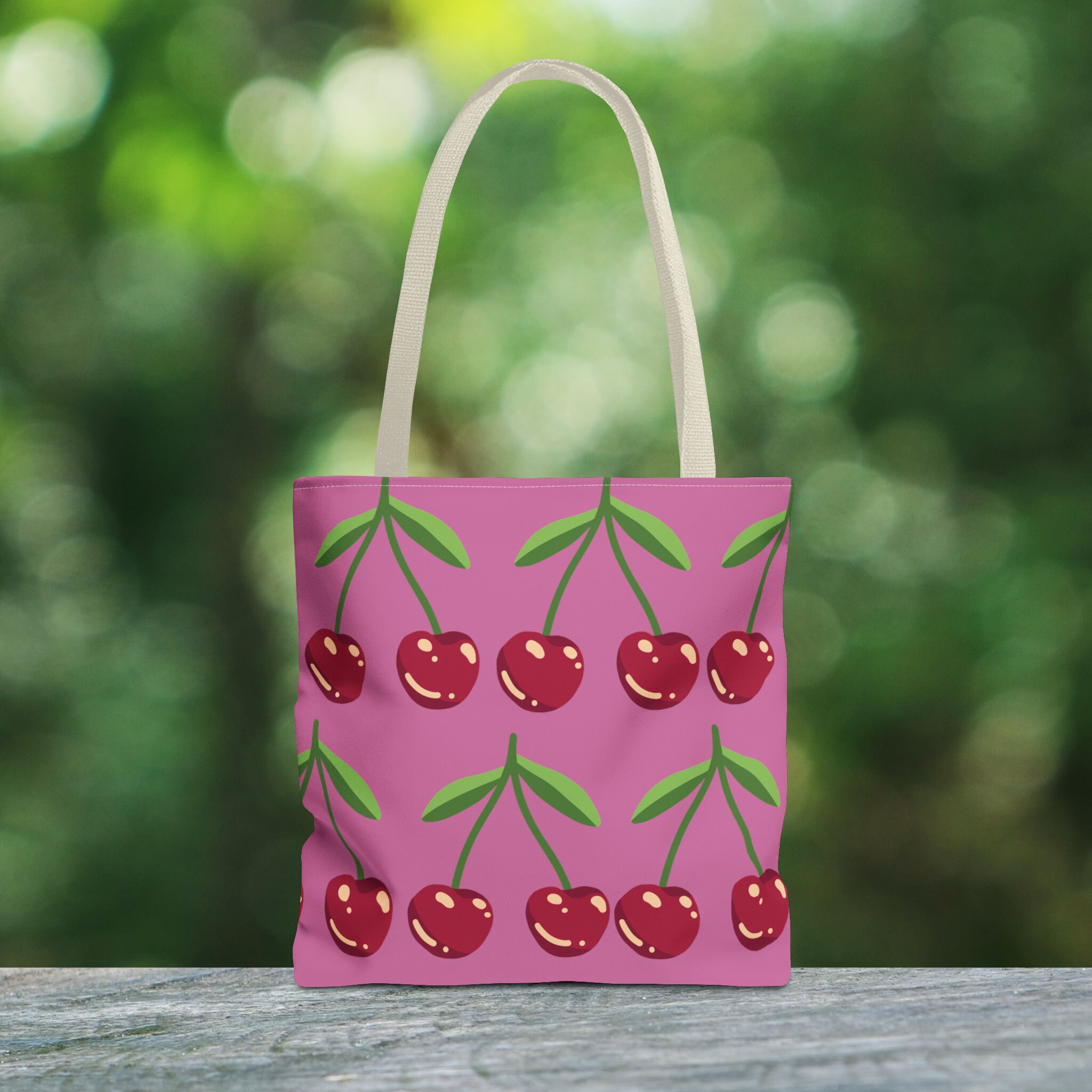Cherry Tote Bag, Canvas Tote, Cute Tote, Pink Cherry Bag, Shoulder