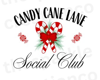 Candy Cane Lane Social Club PNG, PDF, JPG, Diseño de bastón de caramelo, Ideas de menta