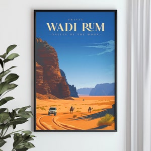 Wadi Rum Reiseplakat, Jordanien - Wüste , digitales Produkt, digitales Reiseplakat, digitale Kunst