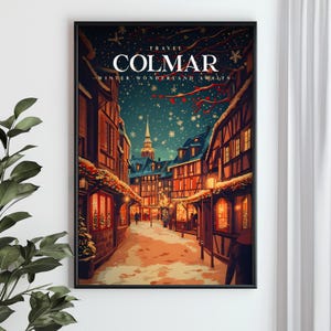 Colmar Travel Poster, Frankreich - Weihnachten in Colmar, Digitales Produkt, Digitales Reiseposter, Digital Art