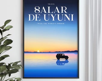 Salar de Uyuni, Bolivia reisposter, minimalistische muurkunst (digitaal product)