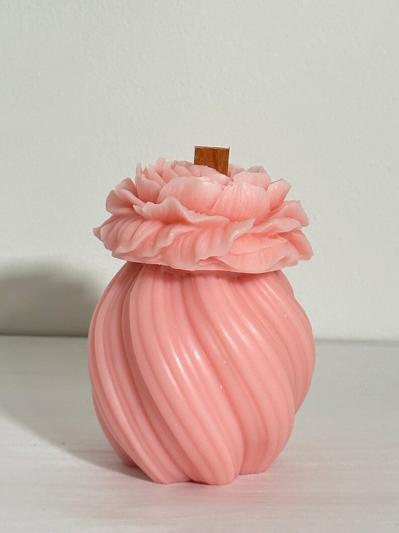 Peony Flower Soy Wax Pillar Candle Handmade Gift for Birthdays, Wedding