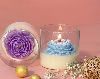 Handmade Peony Soy Candle: Floral Scented Candle with Wooden Wick