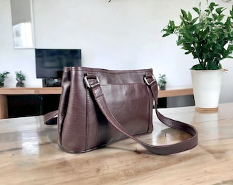 Bolso bandolera de cuero de grano completo /Bolso mensajero de cuero de vaca genuino/ bolso de cuero hecho a mano / bolso de mano cruzado para mujer / regalo para ella