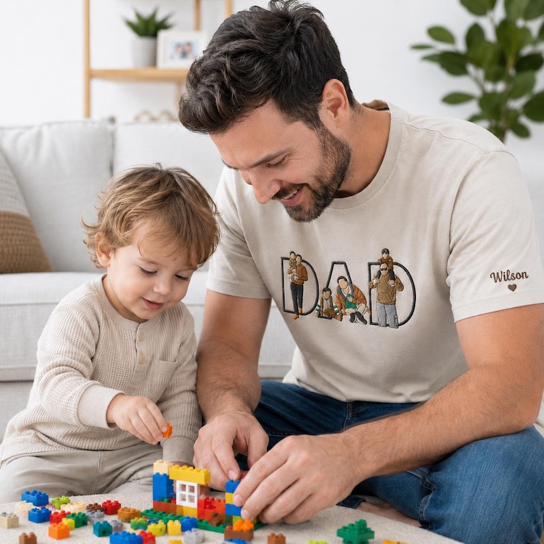 Gesticktes individuelles Porträt vom Foto-T-Shirt, personalisiertes Vatertagsgeschenk, personalisiertes Vatertagsgeschenk, Vater-Geburtstagsgeschenk Bild 6