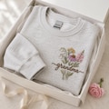 Floral Grandma Embroidered Sweatshirt - Custom Grandkids Name on Sleeve - Personalized Mimi Flowers Sweatshirts - Nana Birthday Gift