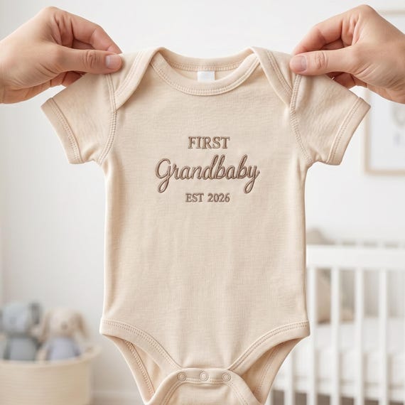 First Grandbaby Bodysuit - Custom Embroidered Grandma Announcement Baby Bodysuit - Promoted To Grandmas Gift - Romper From 1st Time Grandma