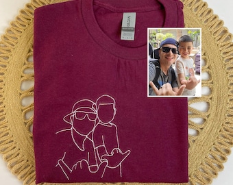 Embroidered Dad Shirt: Custom Line Art Drawing Shirt for Dad, Dad and Son, Dad Birthday Gift, Outline Portrait