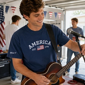 Comfort Colors American Flag Embroidered Shirt - Customizable Independence Day Gift - Personalized Semi-quincentennial Shirt image 8