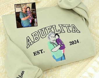 Sweat grand-mère brodé personnalisé avec photo - Sweat Abuelita - Révélation bébé personnalisée - Nouveau cadeau grand-mère