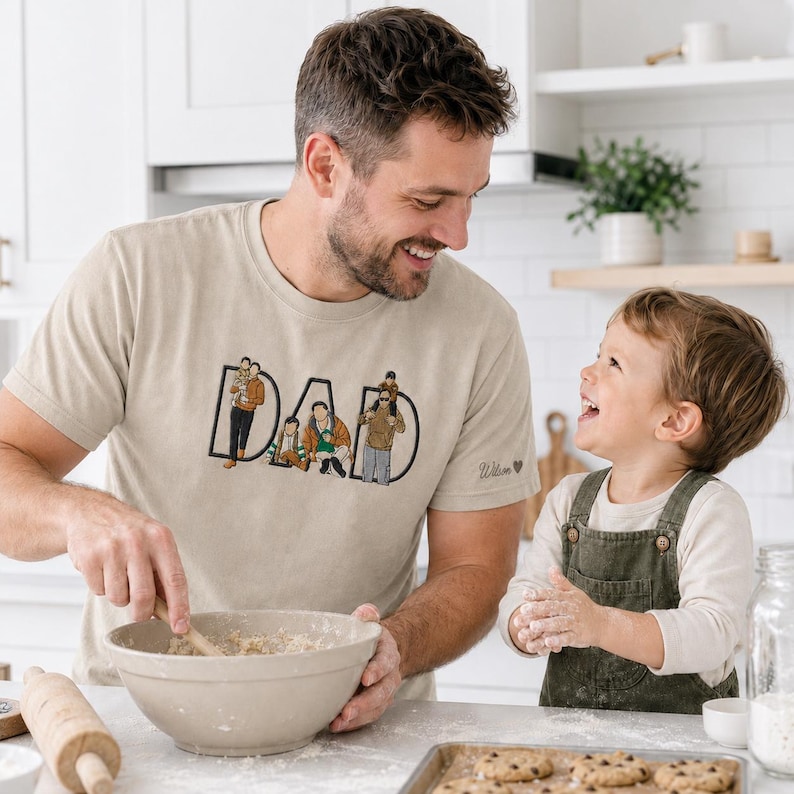 Gesticktes individuelles Porträt vom Foto-T-Shirt, personalisiertes Vatertagsgeschenk, personalisiertes Vatertagsgeschenk, Vater-Geburtstagsgeschenk Bild 5