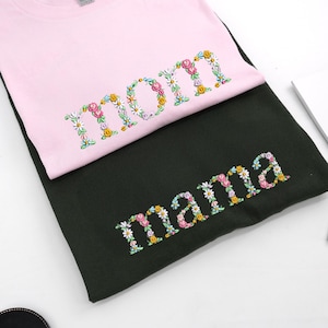 Felpa con ricamo floreale personalizzata Mama - Felpa girocollo floreale Mama - Felpa con ricamo floreale personalizzata Mimi Grandma Gigi Nana - Regalo di compleanno per lei