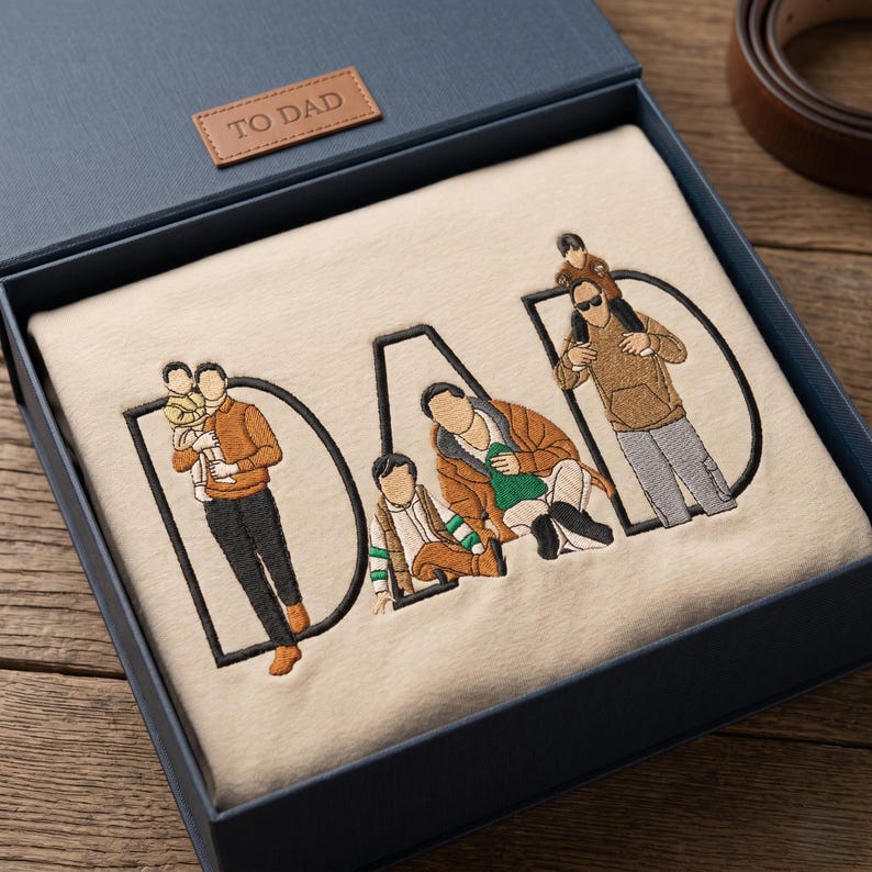 Gesticktes individuelles Porträt vom Foto-T-Shirt, personalisiertes Vatertagsgeschenk, personalisiertes Vatertagsgeschenk, Vater-Geburtstagsgeschenk Bild 3