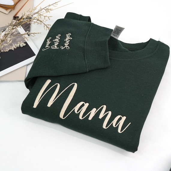 Mama Crewneck - Custom Embroidered Girl Mama Sweater with Daughter Name - Minimalist Momma Sweater - Mothers Day Gift for Mom