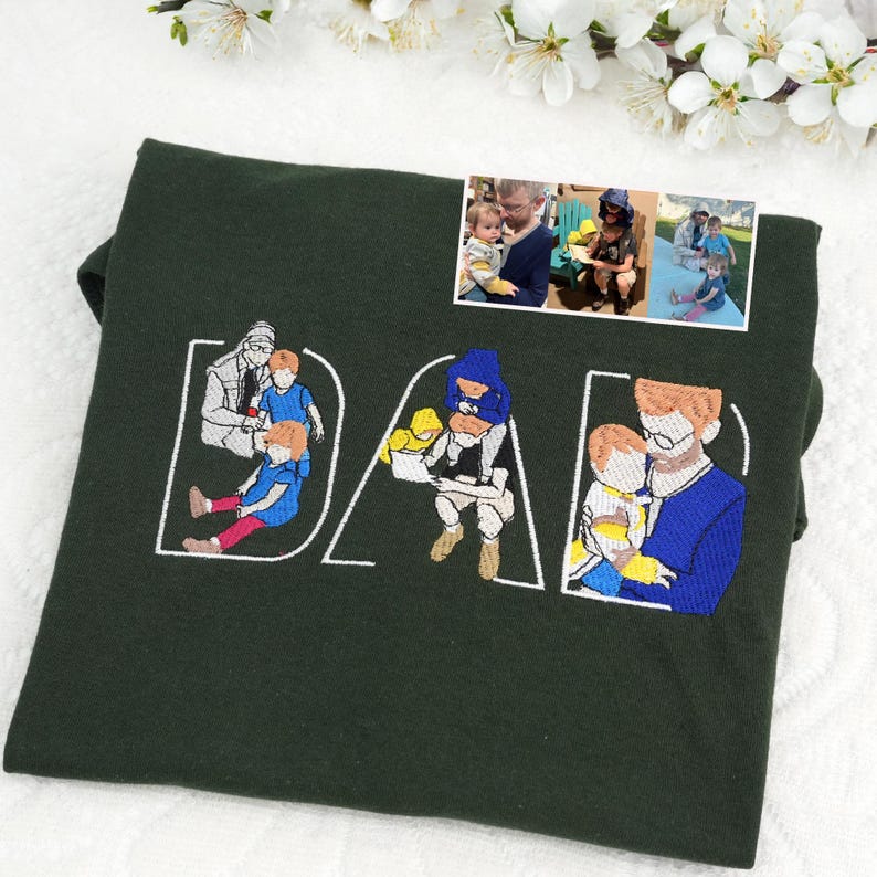 Gesticktes individuelles Porträt vom Foto-T-Shirt, personalisiertes Vatertagsgeschenk, personalisiertes Vatertagsgeschenk, Vater-Geburtstagsgeschenk Bild 11