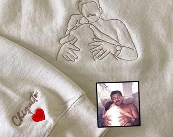 Geborduurd sweatshirt vader portret - aangepaste fototrui vader en dochter - gepersonaliseerde lijntekeningen tekening - Vaderdagcadeau voor hem