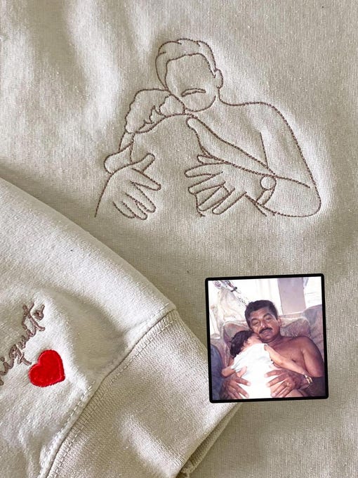 Embroidered Dad Portrait Sweatshirt - Custom Dad and Daughter Photo Sweater - Personalized Line Art Drawing - Father's Day Gift For Him