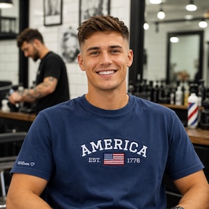 Comfort Colors American Flag Embroidered Shirt - Customizable Independence Day Gift - Personalized Semi-quincentennial Shirt image 9