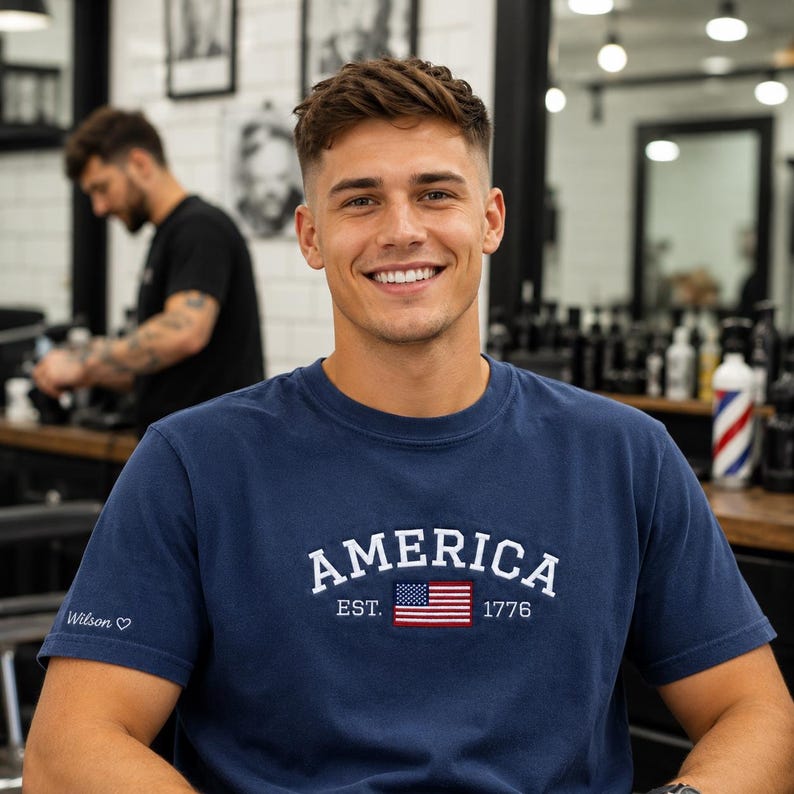 Comfort Colors American Flag Embroidered Shirt - Customizable Independence Day Gift - Personalized Semi-quincentennial Shirt image 9