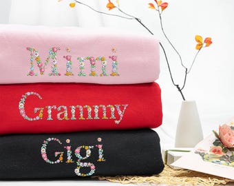 Sudadera con bordado floral personalizado para abuela: sudadera Nana, regalo personalizado para abuela Mimi Gigi