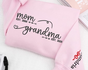 Sweatshirt brodé maman/grand-mère | Pull de maman à grand-mère | Faire-part de grossesse | Ras du cou grand-mère New | Cadeau d'anniversaire